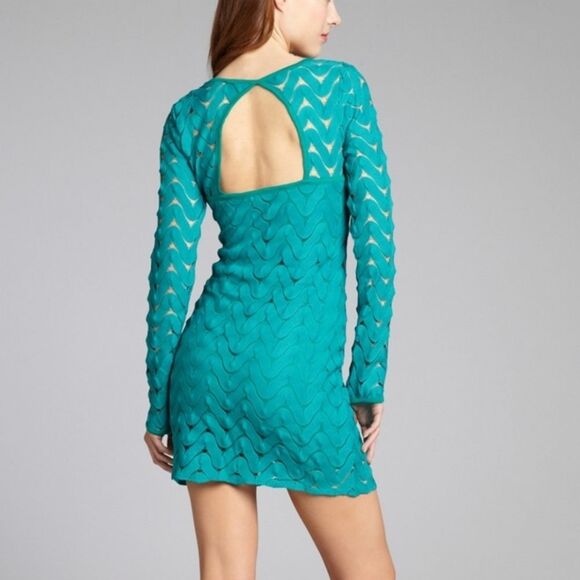 Free People Crochet Style Bodycon Open Back Dress Teal Blue Green Size Small - Picture 7 of 13